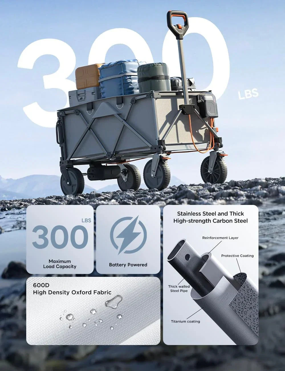 Foldable Electric Wagon - Portable Collapsible Design for Easy Storage & Transport