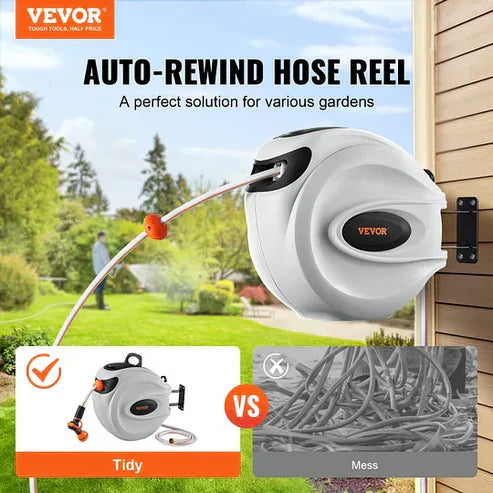 Space-Saving Auto-Rewind Hose Reel | Mounts Easily, Works Instantly